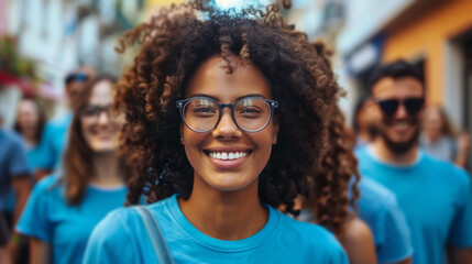 Group of People Wearing Blue Shirts and Glasses