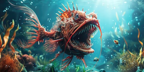 A fish with its mouth open underwater. Perfect for aquatic themed designs