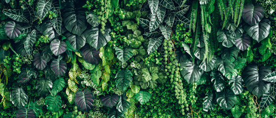 Close-up of a group of green leaves, providing a textured and abstract nature background. Rich foliage textures, exotic greenery, and botanical patterns..