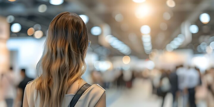 Blurred attendees at a professional event networking in an expo hall. Concept Professional Event, Networking, Expo Hall, Blurred Background, Attendees