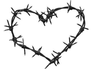 barbed wire heart grunge halftone collage design element