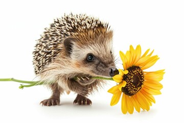 Obraz premium Hedgehog exploring sunflower, perfect for nature concepts