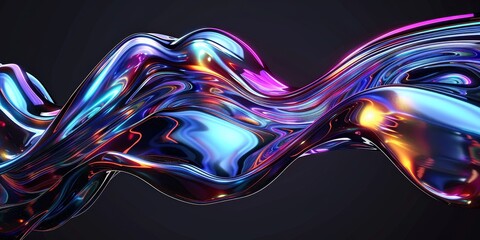 Neon fluid forms liquid metallic shape isolated on black background.3d octane render photorealistic accuracy,