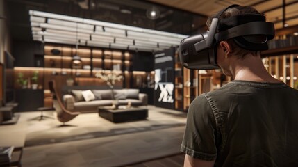 Fototapeta premium Visualize your virtual reality projects with immersive VR mockups. Explore interior design concepts through detailed mockups. Craft stunning screen mockups for digital presentations.