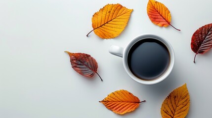 A Cup of Coffee Surrounded by Autumn Leaves