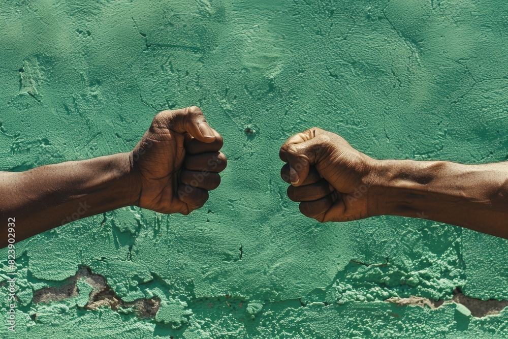 Poster Two black hands holding each other, suitable for various concepts and designs