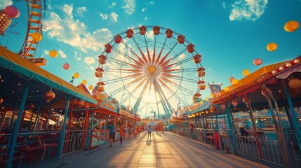 Carnival With Ferris Wheel in Background
