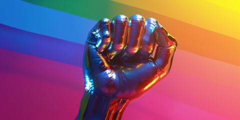Pride fist lgbt gay rainbow hand lgbtq flag day fight. Support. transgender, transsexual, 3d octane render 