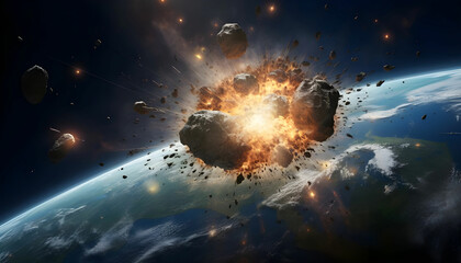 Very high definition picture of planet earth in outer space. Spacecrafts lifting off from USA soil