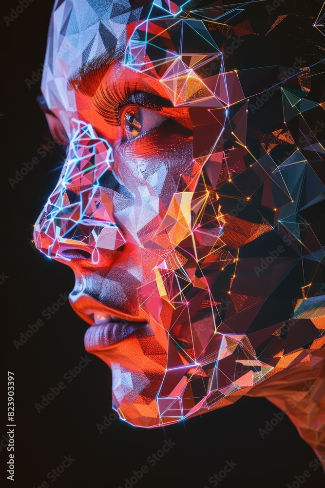Poster abstract woman's face created with geometric shapes. ideal for modern design projects