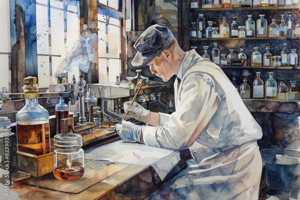 Poster a man working in a lab, suitable for scientific and research concepts