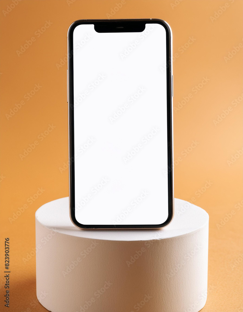 Poster Mobile phone on cube podium for display of app - Mockup