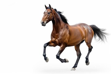 Obraz premium A majestic brown horse in full gallop. Perfect for equestrian or animal themed designs