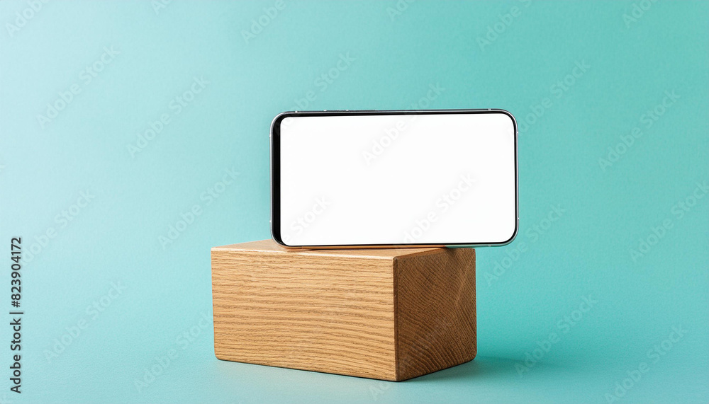 Poster Mobile phone on cube podium for display of app - Mockup