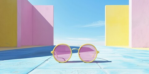 Serene Sunglasses Resting on Sidewalk