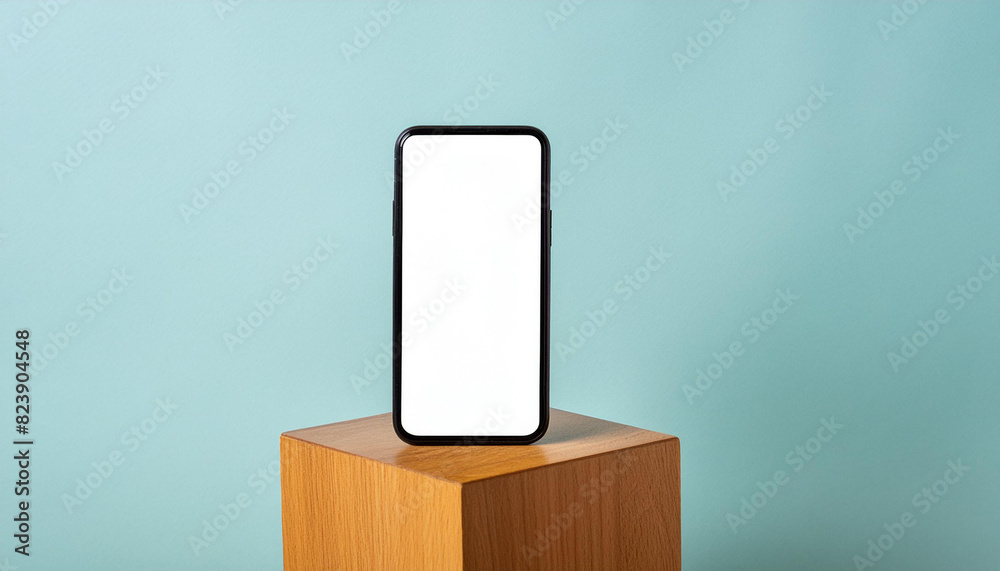 Poster Mobile phone on cube podium for display of app - Mockup