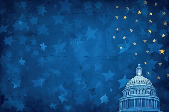blue background with stars and the Washington Capitol building