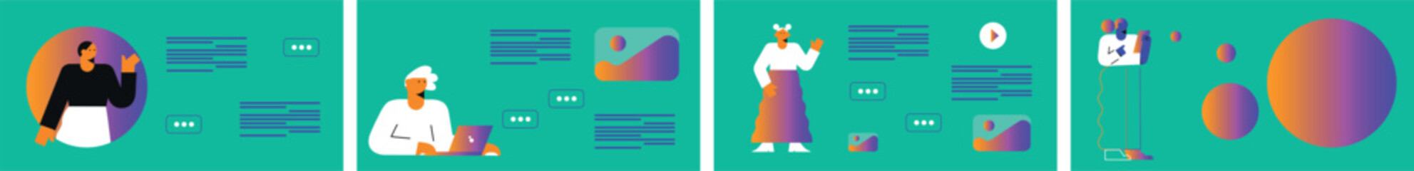 Technology abstract background. Work online, freelancing, education. Cartoon style. Vector illustration