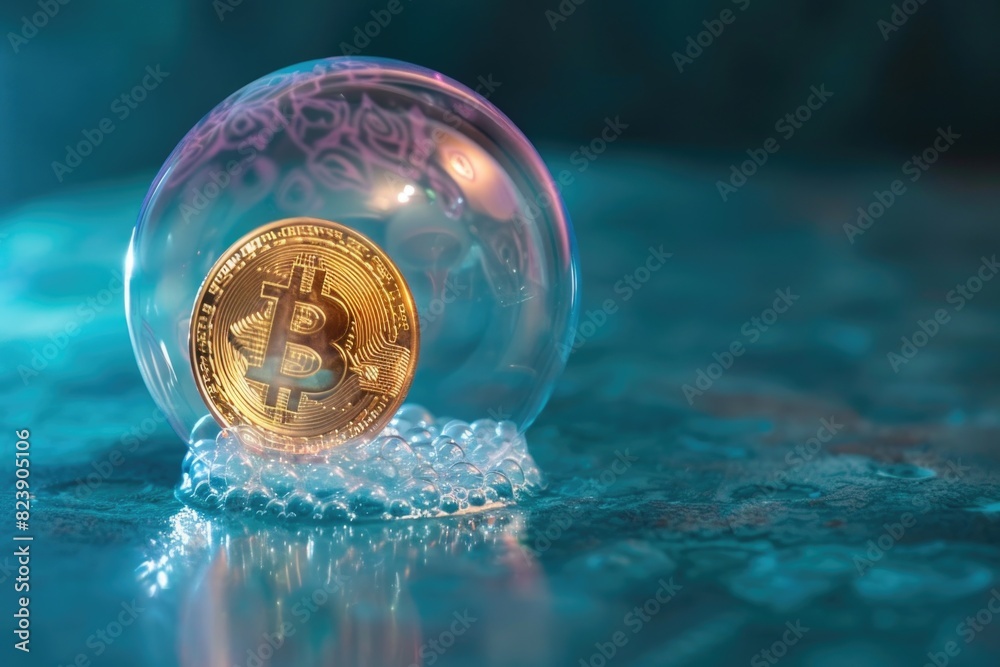 Aufkleber glass ball with bitcoin inside, suitable for financial and cryptocurrency concepts