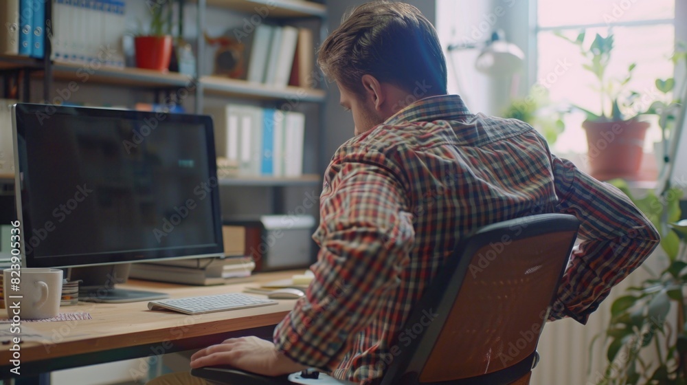 Fototapete a man sitting at a desk in front of a computer. ideal for business and technology concepts