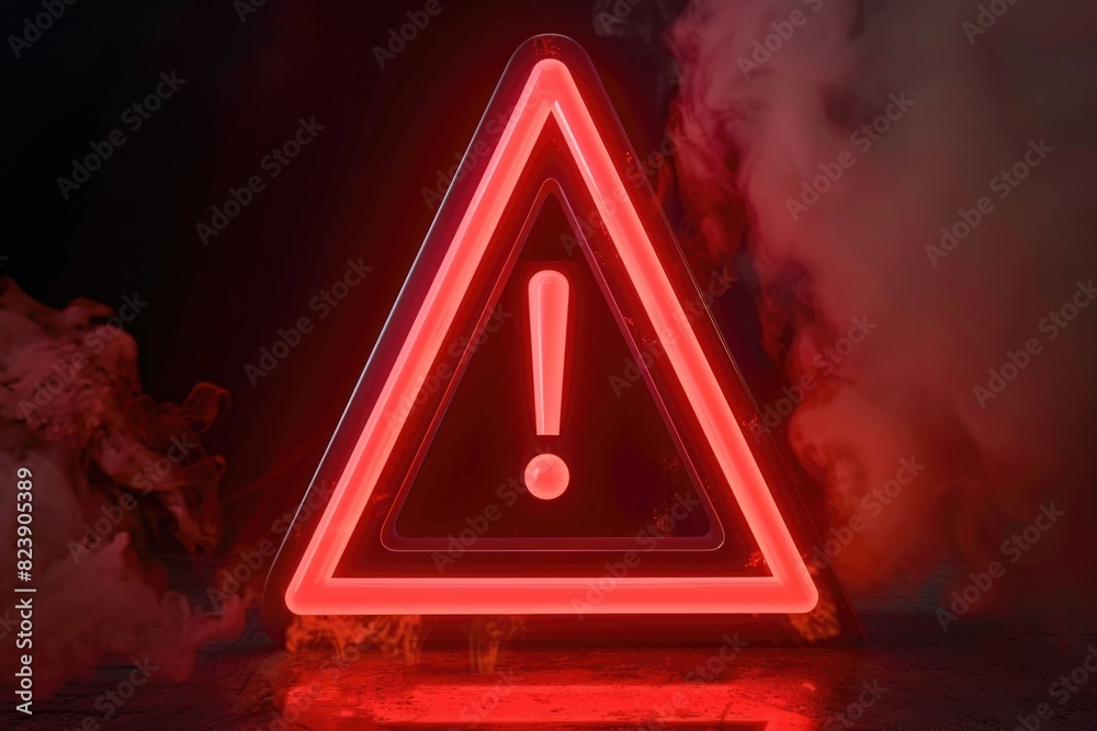 Aufkleber a red neon warning sign placed on a table. suitable for safety and caution concepts