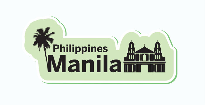 Manila, Philippines building silhouette and palm tree on sticker