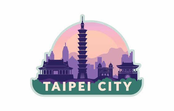 Taipei, Taiwan cityscape sticker with text