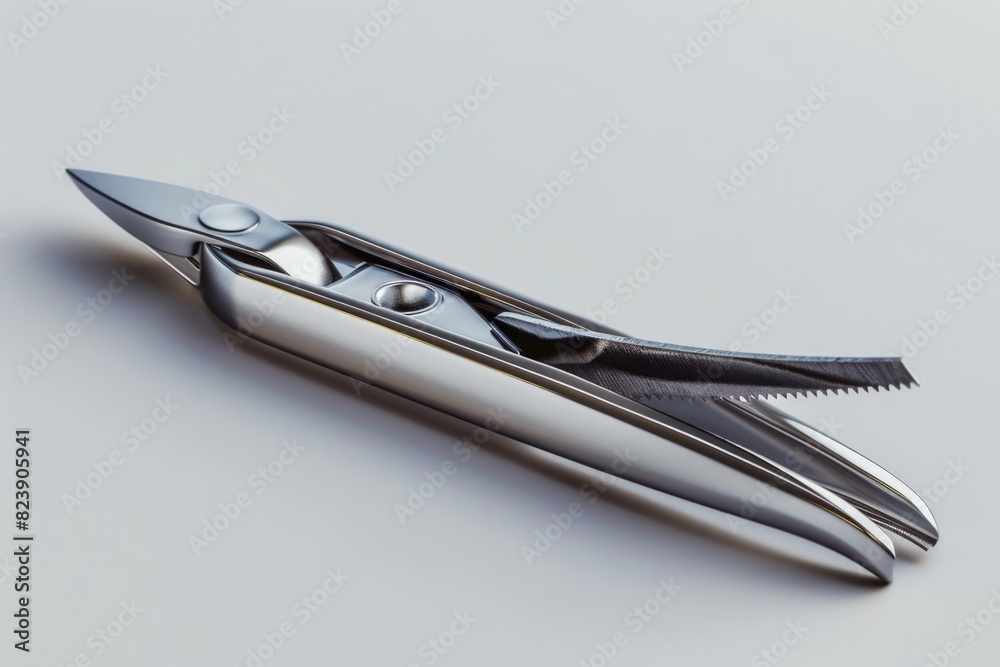 Poster a pair of scissors sitting on top of a table. ideal for office or craft-related designs
