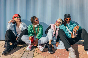 Multicultural friends hanging out in casual wear