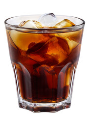 Refreshing alcoholic cocktails in clear glasses with ice and various decorations