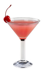 Refreshing alcoholic cocktails in clear glasses with ice and various decorations