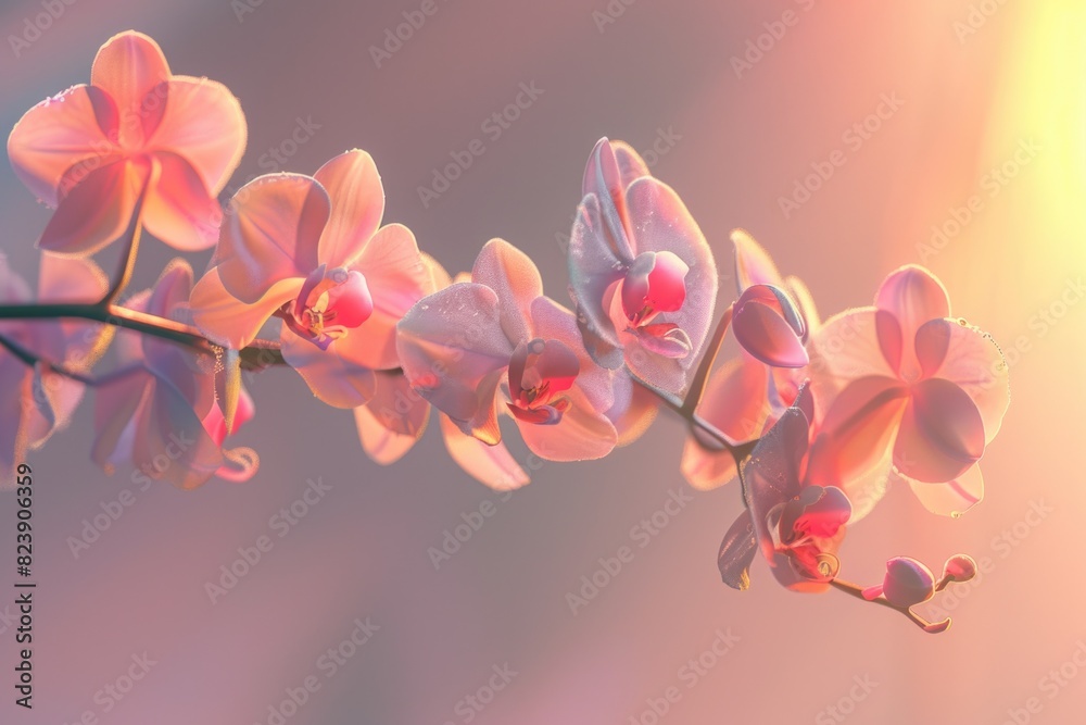 Poster detailed close up shot of a branch of colorful flowers. perfect for botanical and nature themes