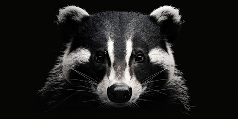 Obraz premium Black and white close-up of a raccoon. Suitable for wildlife and nature themes