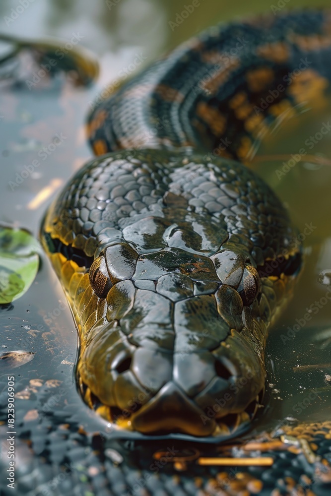 Poster a close-up image of a snake in a body of water. suitable for nature and wildlife concepts