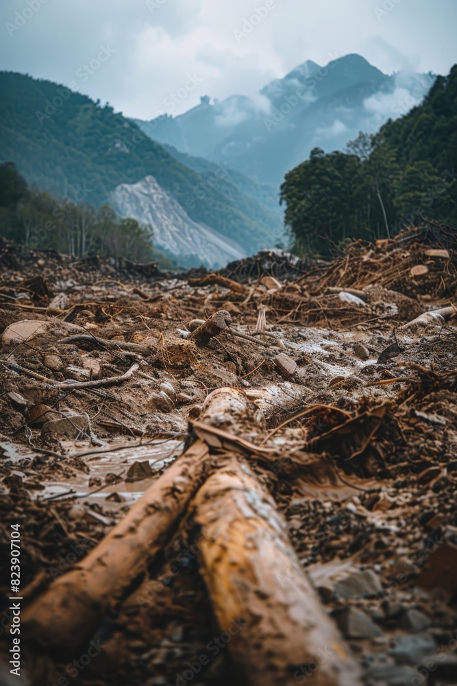 Poster a log laying on top of a pile of dirt. suitable for nature or construction themes