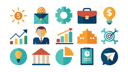 Modern Flat Design Business and Finance Icons Set on White Background