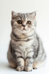 Fototapeta premium A cat with a surprised expression is sitting on a white background