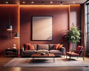 Mockup room, Mockup Frame A living room with a large white framed picture on the wall