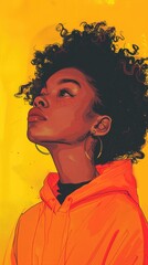 Portrait of a Person in Orange Hoodie Sweater Yellow, Illustrated Fashion Model Painting Background Concept, Illustrated Web Graphic Wallpaper, Vertical 9:16 Digital Art Backdrop