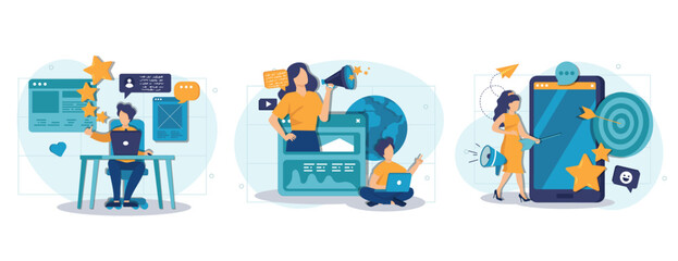 Customer behavior analysis abstract concept vector illustration set. Data driven marketing, user feedback and website rating, online survey, user data, marketing research tool abstract metaphor.