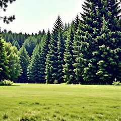 A pine forest over the lawn. Generative AI