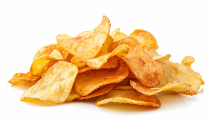 A Pile of Potato Chips on White Background