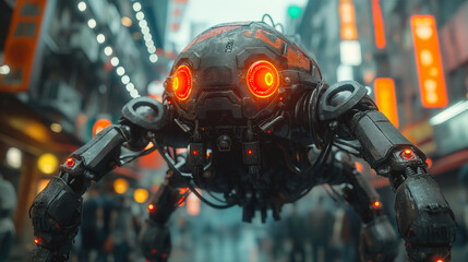 Fototapeta premium futuristic dystopian landscape with a giant robot