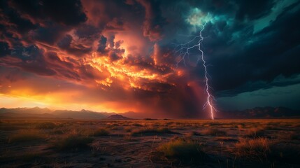 Obraz premium Dramatic landscape photograph of lighting striking the ground