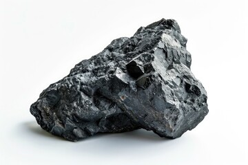 Lava Stone. Close-up View of Black Volcanic Boulder on White Background