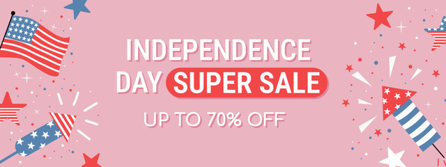 4th July sale banner. Banner template for US Independence day celebration. 