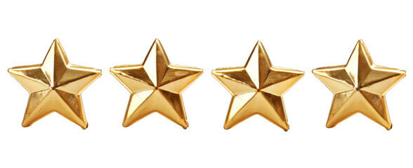 Obraz premium Four golden stars for rewards isolated on transparent background