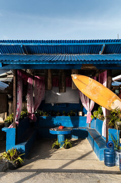 Tropical surfers seaside shack