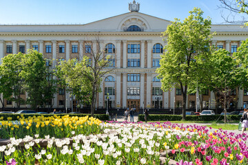 Moscow, Russia - May 18, 2024: Facade of the Financial University under the Government of the...