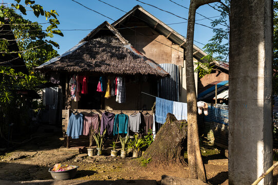 Traditional house with clothes drying on clothesline